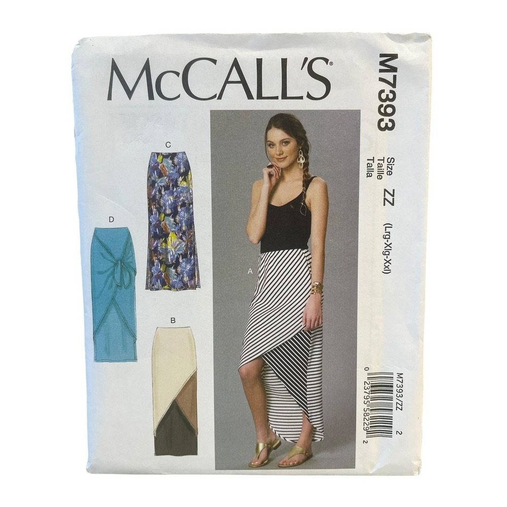 McCall's Sewing Pattern Misses L-XXL M7393 Bias Skirt Asymmetrical Tie Uncut